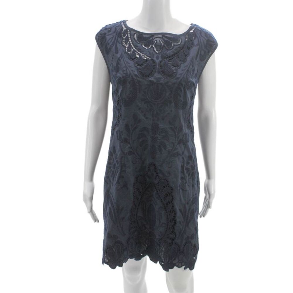 Beth Bowley Womens Shift Dress Blue Floral Boat Neck Knee Length Size 6